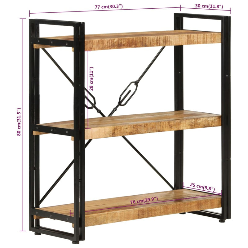 Bücherregal 3 Fächer 77x30x80 cm Massivholz Mango und Eisen