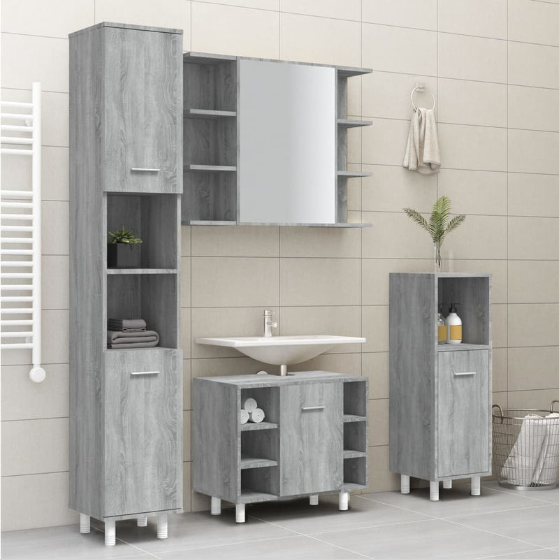 Badschrank Grau Sonoma 30x30x179 cm Holzwerkstoff