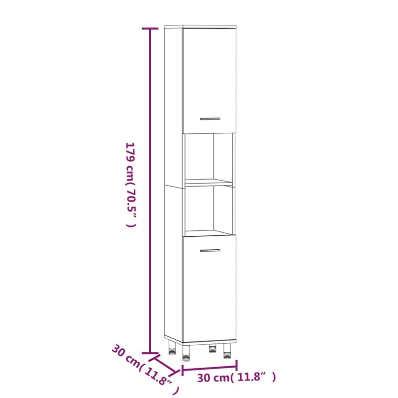 Badschrank Braun Eichen-Optik 30x30x179 cm Holzwerkstoff