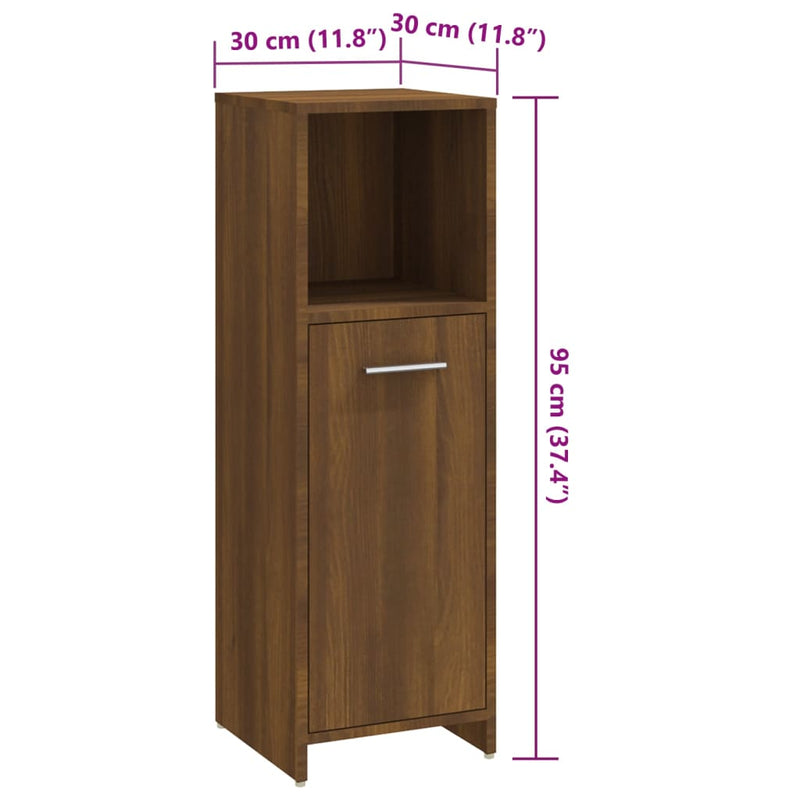 Badschrank Braun Eichen-Optik 30x30x95 cm Holzwerkstoff