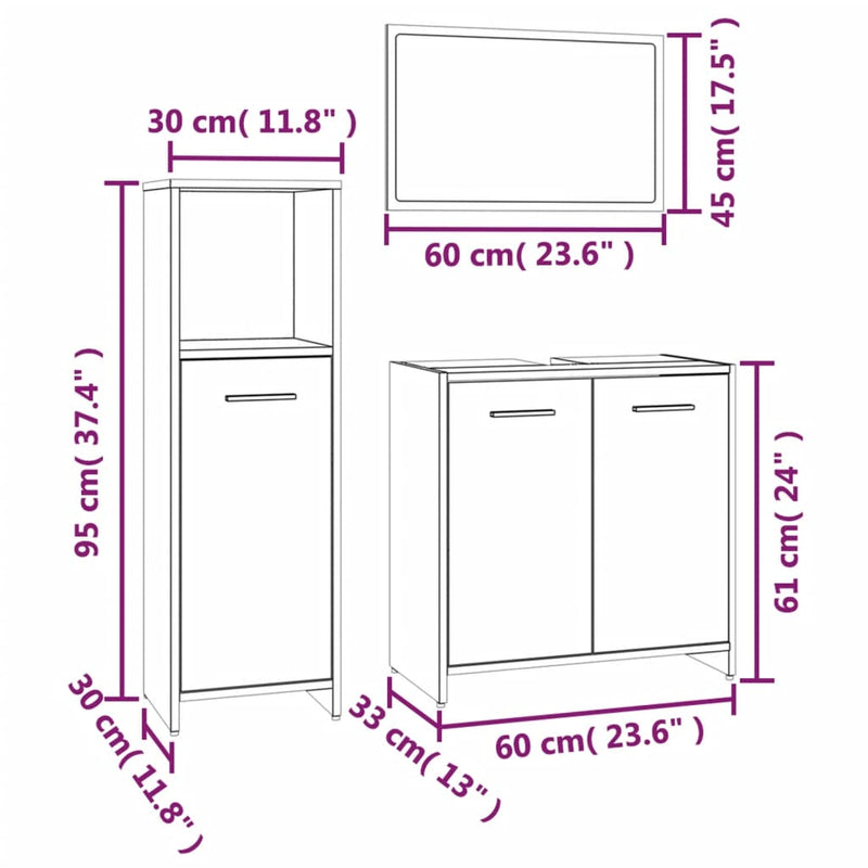 3-tlg. Badmöbel-Set Räuchereiche Holzwerkstoff