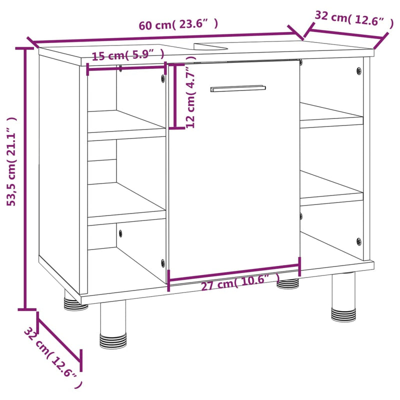 Badschrank Braun Eichen-Optik 60x32x53,5 cm Holzwerkstoff