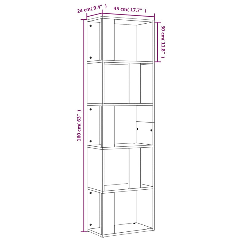 Bücherregal Braun Eichen-Optik 45x24x160 cm Holzwerkstoff