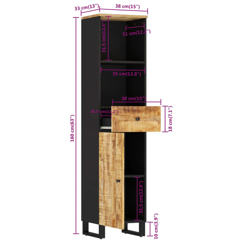 Badschrank 38x33x160 cm Massivholz Mango