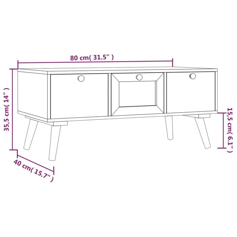 Couchtisch mit Schubladen 80x40x35,5 cm Holzwerkstoff