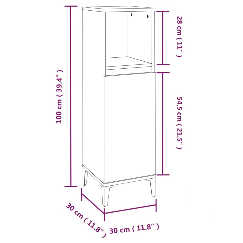 Badschrank Grau Sonoma 30x30x100 cm Holzwerkstoff