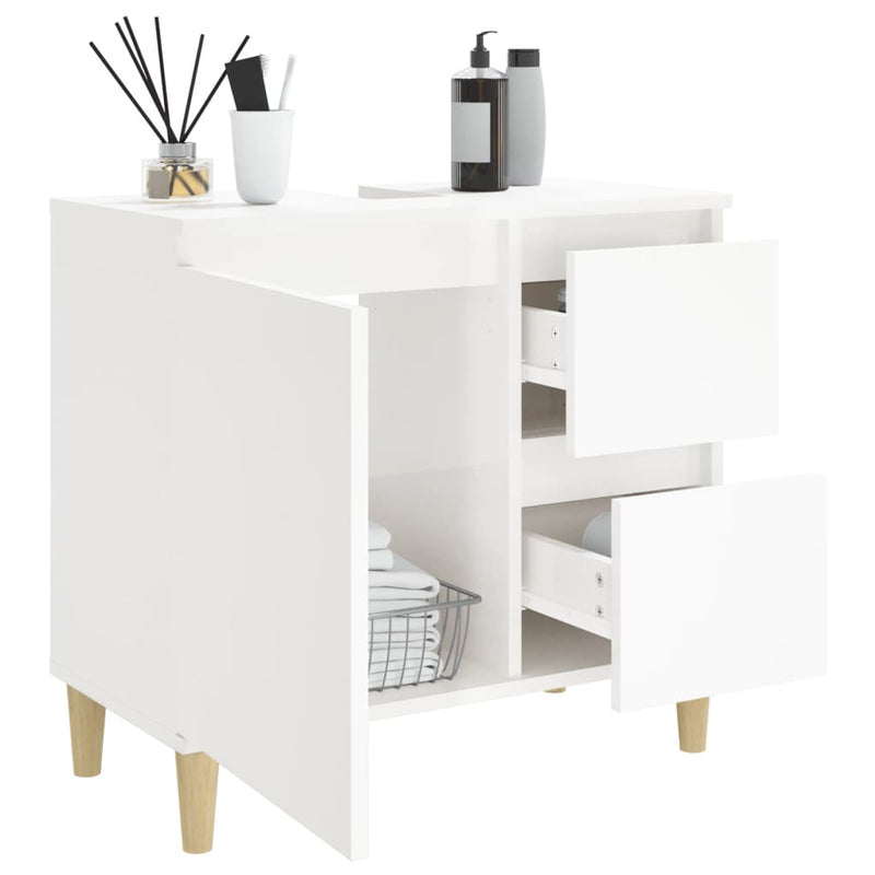 Badschrank Hochglanz-Weiß 65x33x60 cm Holzwerkstoff