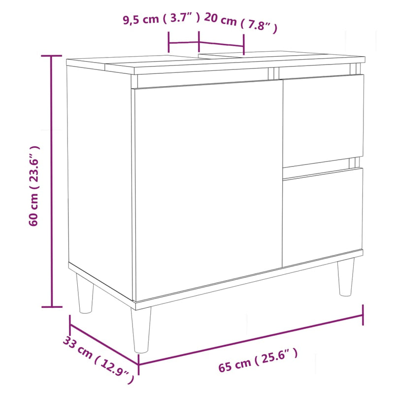 Badschrank Braun Eichen-Optik 65x33x60 cm Holzwerkstoff