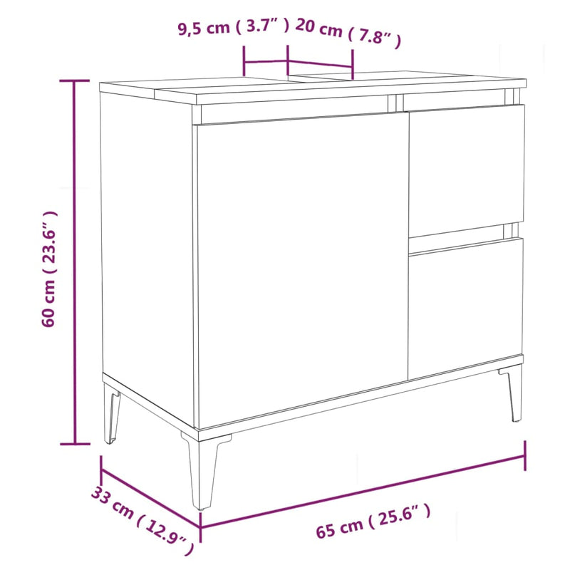 Badschrank Grau Sonoma 65x33x60 cm Holzwerkstoff