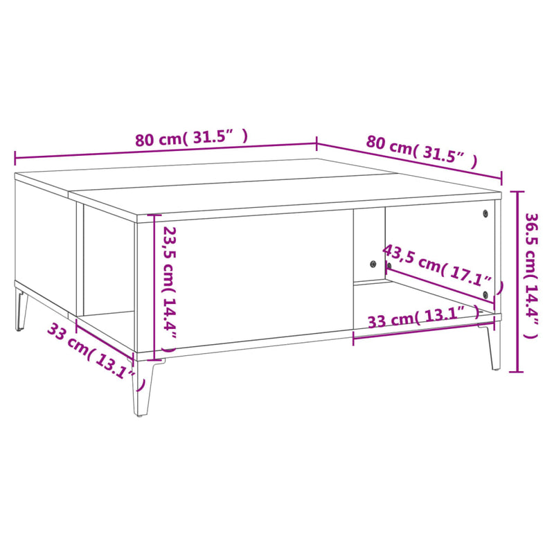 Couchtisch Sonoma-Eiche 80x80x36,5 cm Holzwerkstoff