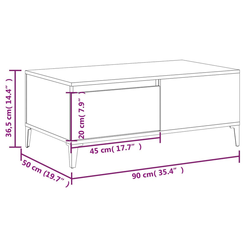 Couchtisch Weiß 90x50x36,5 cm Holzwerkstoff