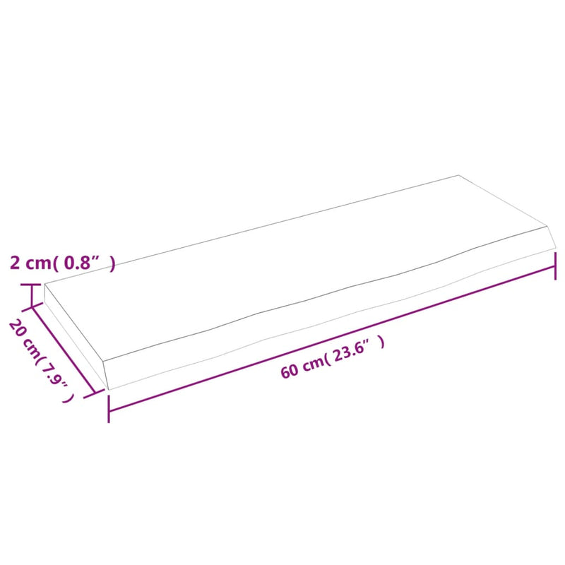 Wandregal 60x20x2 cm Massivholz Eiche Unbehandelt