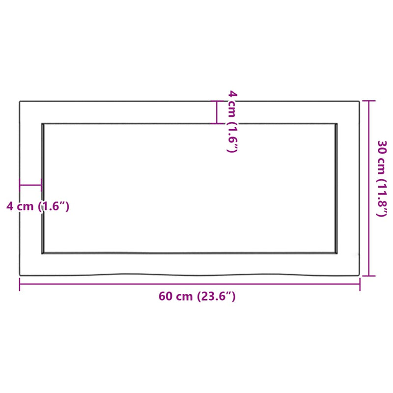 Wandregal 60x30x(2-4) cm Massivholz Eiche Unbehandelt