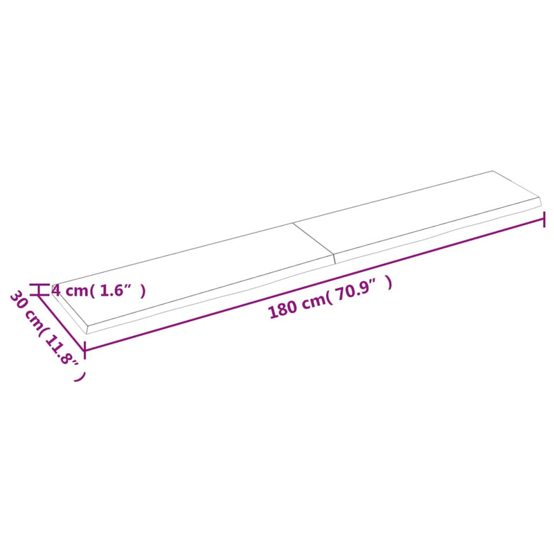 Wandregal 180x30x(2-4) cm Massivholz Eiche Unbehandelt