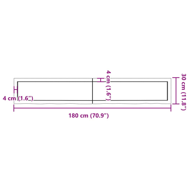 Wandregal 180x30x(2-4) cm Massivholz Eiche Unbehandelt