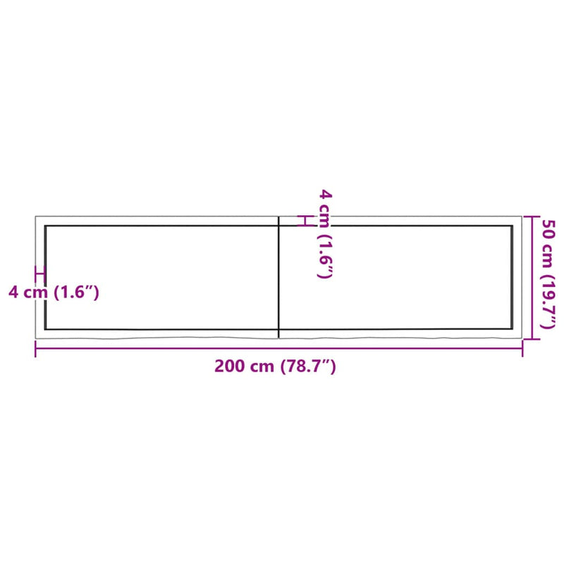 Wandregal 200x50x(2-6) cm Massivholz Eiche Unbehandelt