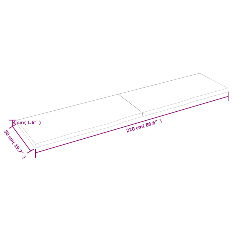 Wandregal 220x50x(2-4) cm Massivholz Eiche Unbehandelt