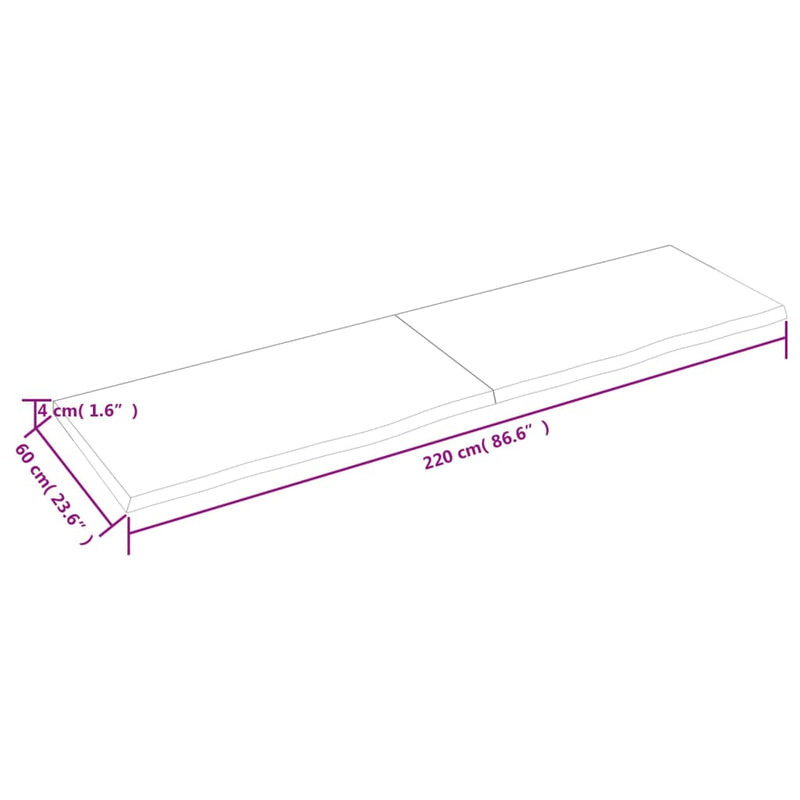 Wandregal 220x60x(2-4) cm Massivholz Eiche Unbehandelt