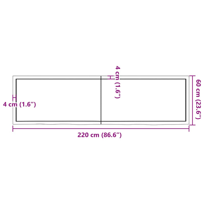 Wandregal 220x60x(2-4) cm Massivholz Eiche Unbehandelt