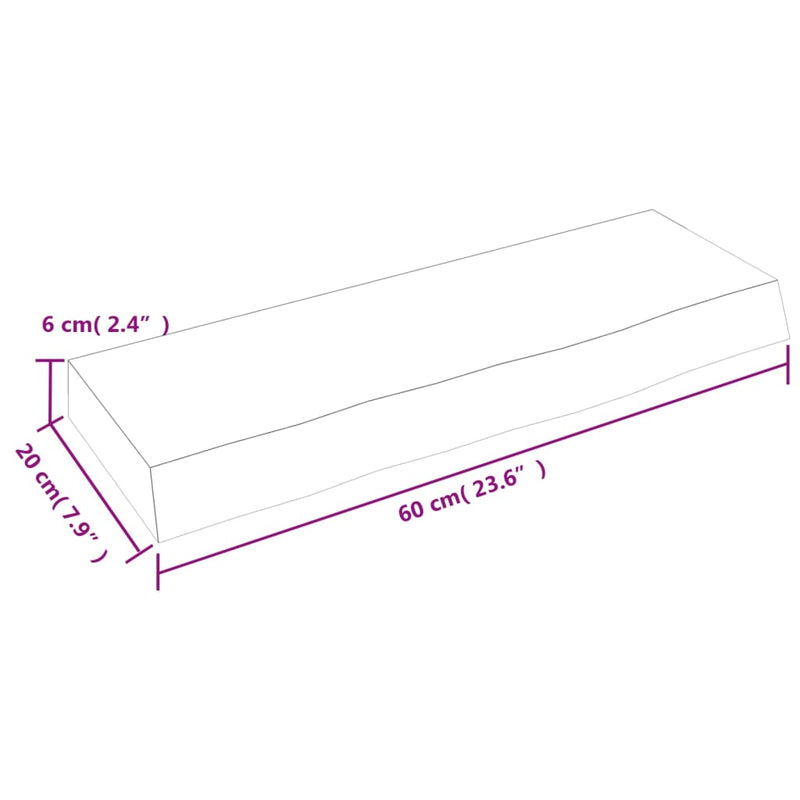 Wandregal Hellbraun 60x20x6 cm Massivholz Eiche Behandelt