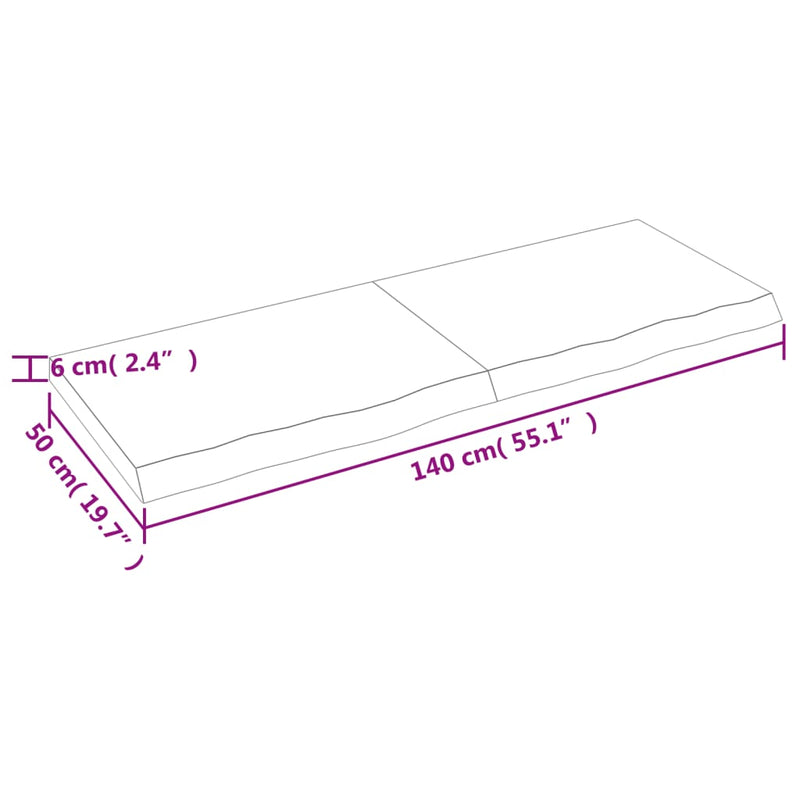 Wandregal Hellbraun 140x50x(2-6) cm Massivholz Eiche Behandelt