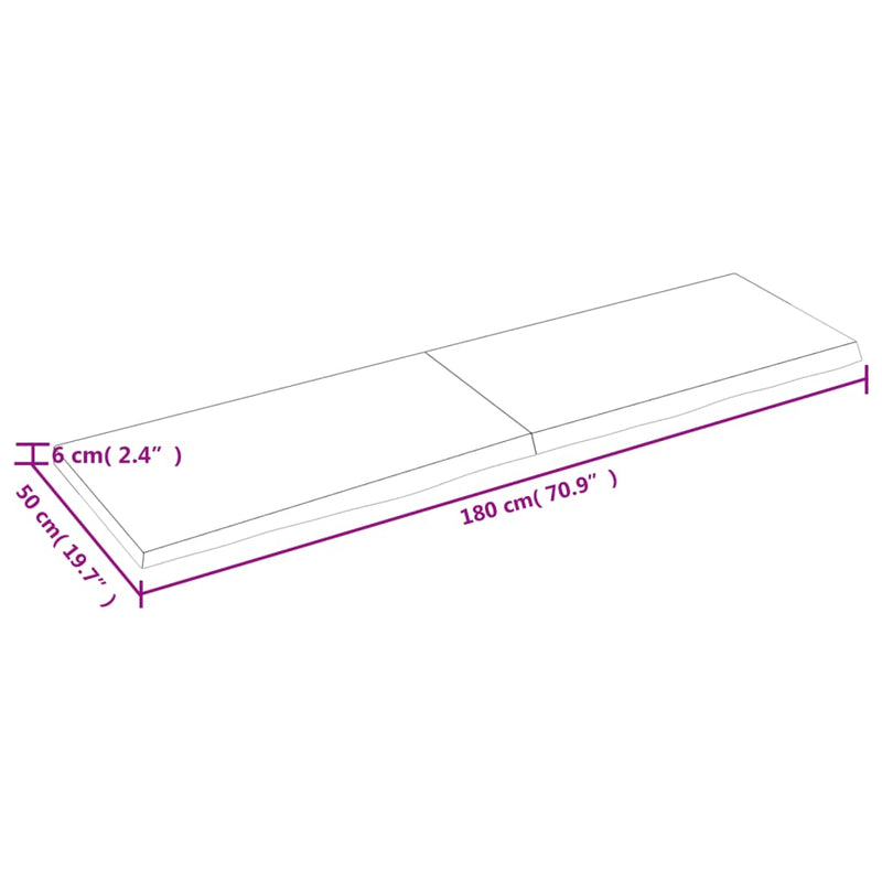 Wandregal Hellbraun 180x50x(2-6) cm Massivholz Eiche Behandelt