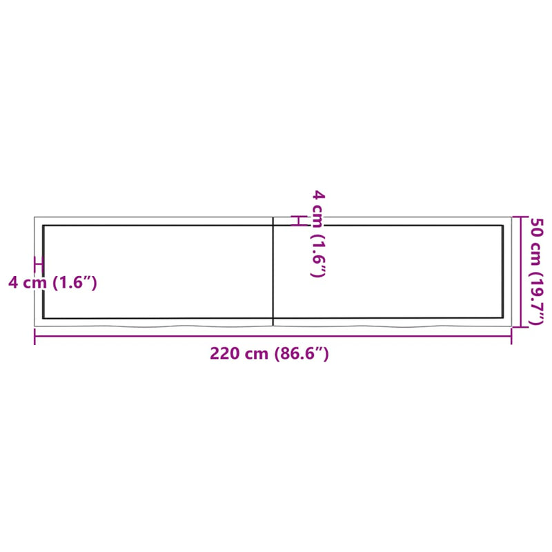 Wandregal Hellbraun 220x50x(2-6) cm Massivholz Eiche Behandelt