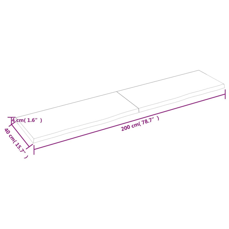 Wandregal Dunkelbraun 200x40x(2-4)cm Massivholz Eiche Behandelt