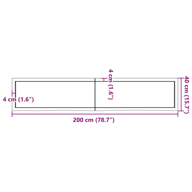 Wandregal Dunkelbraun 200x40x(2-4)cm Massivholz Eiche Behandelt