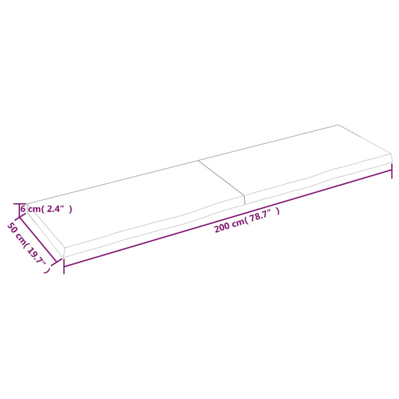 Wandregal Dunkelbraun 200x50x(2-6)cm Massivholz Eiche Behandelt