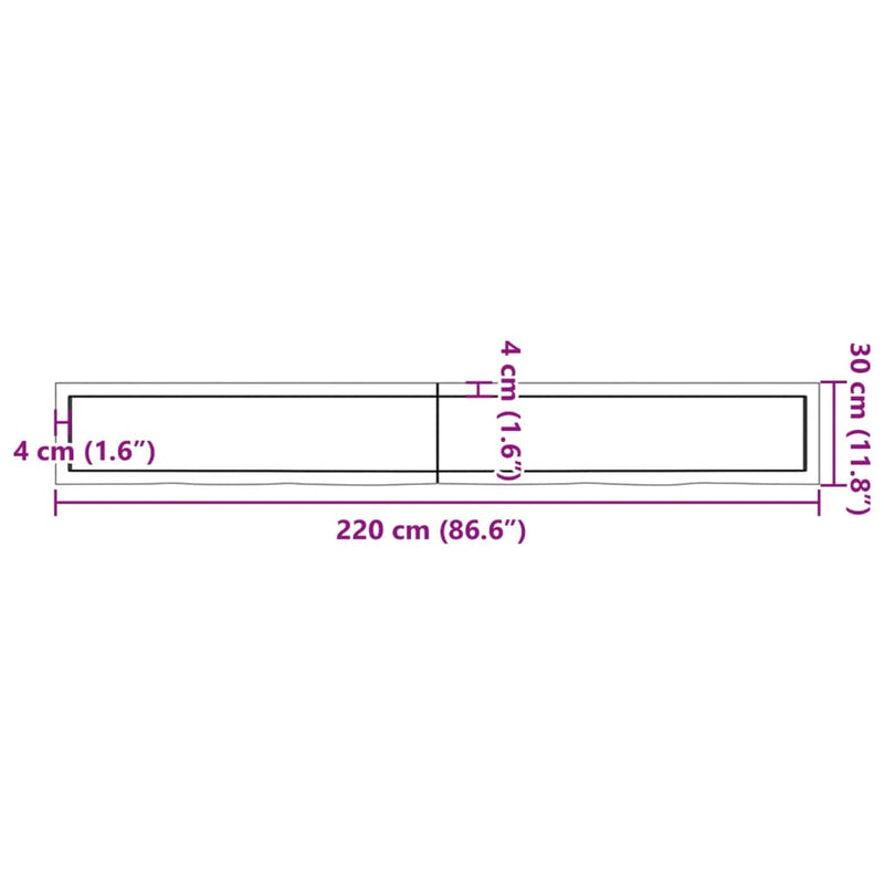 Wandregal Dunkelbraun 220x30x(2-6)cm Massivholz Eiche Behandelt