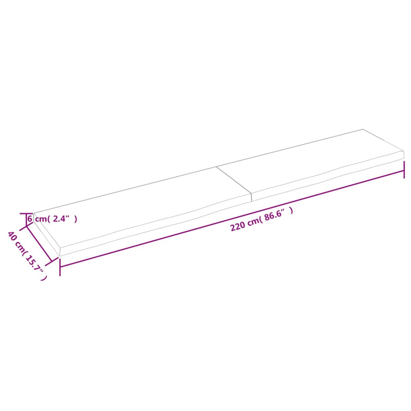 Wandregal Dunkelbraun 220x40x(2-6)cm Massivholz Eiche Behandelt