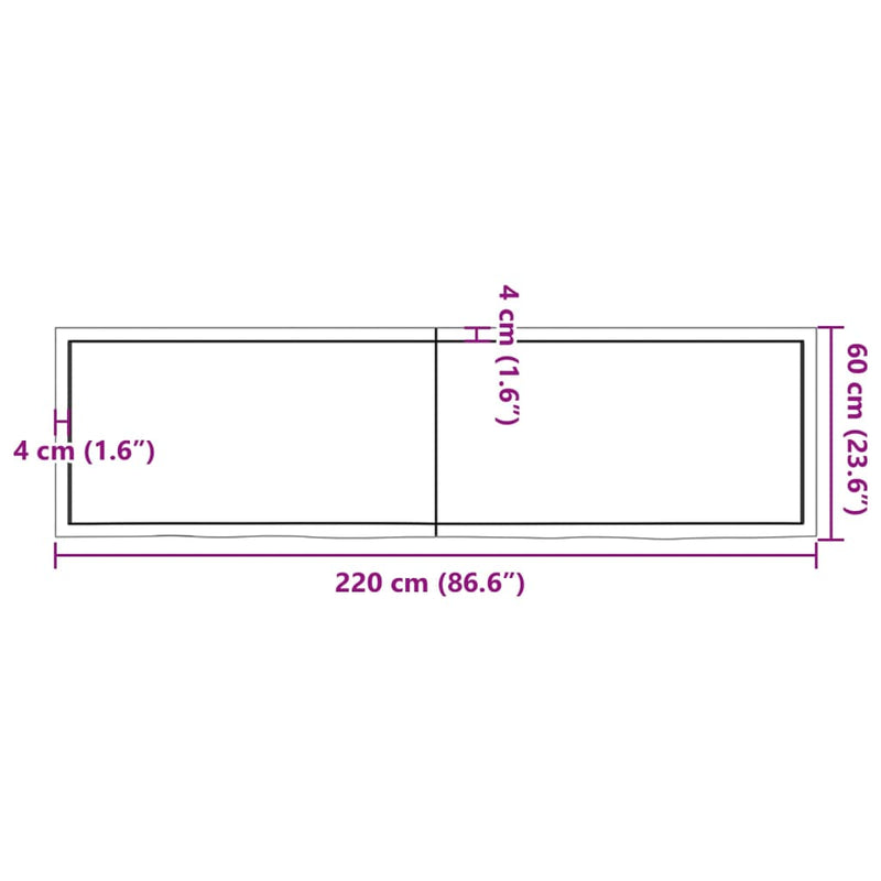 Wandregal Dunkelbraun 220x60x(2-6)cm Massivholz Eiche Behandelt