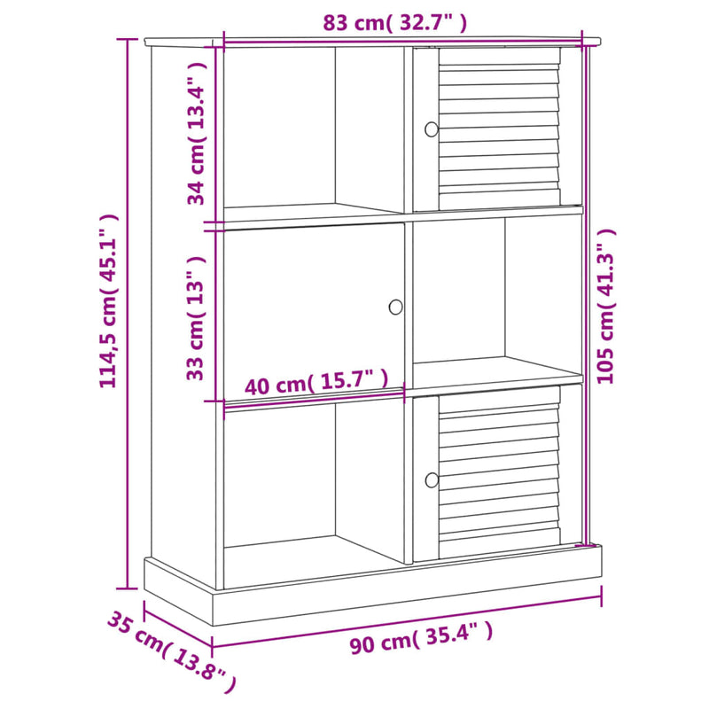 Bücherregal VIGO Weiß 90x35x114,5 cm Massivholz Kiefer