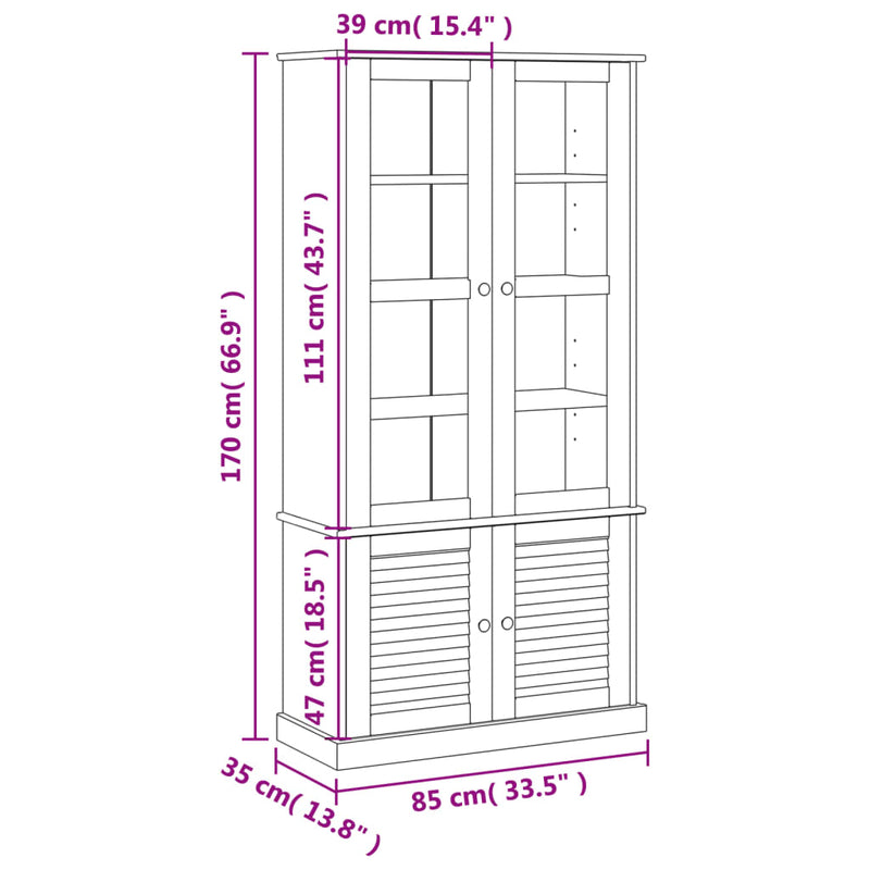 Vitrine VIGO Weiß 85x35x170 cm Massivholz Kiefer