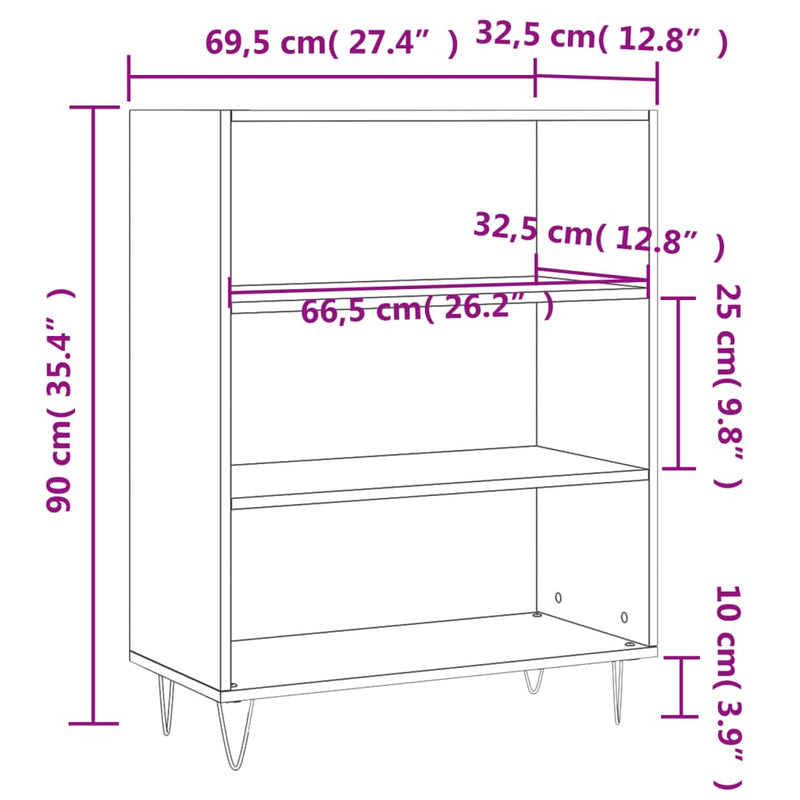 Bücherregal Grau Sonoma 69,5x32,5x90 cm Holzwerkstoff