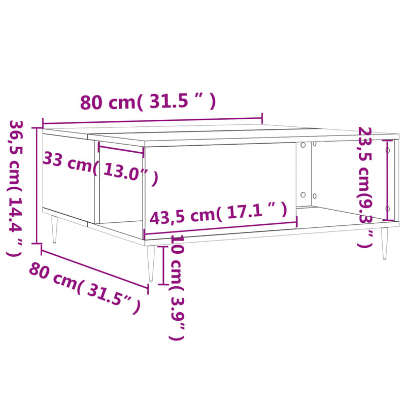 Couchtisch Betongrau 80x80x36,5 cm Holzwerkstoff