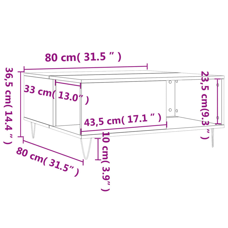 Couchtisch Grau Sonoma 80x80x36,5 cm Holzwerkstoff