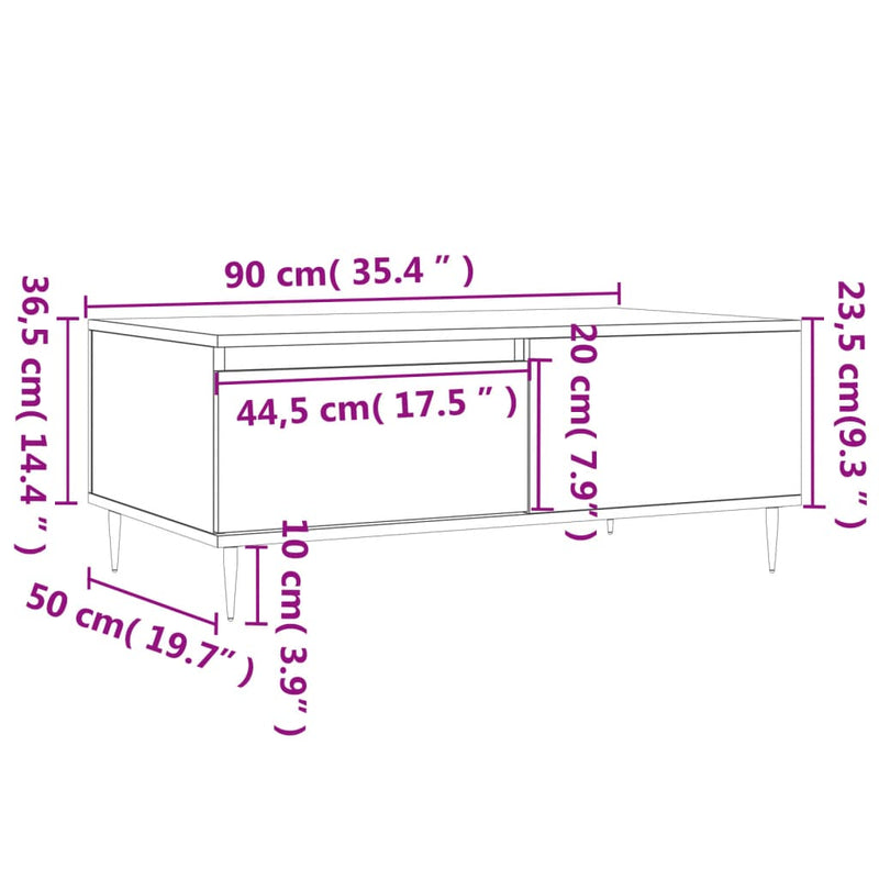 Couchtisch Sonoma-Eiche 90x50x36,5 cm Holzwerkstoff