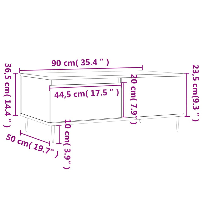 Couchtisch Betongrau 90x50x36,5 cm Holzwerkstoff