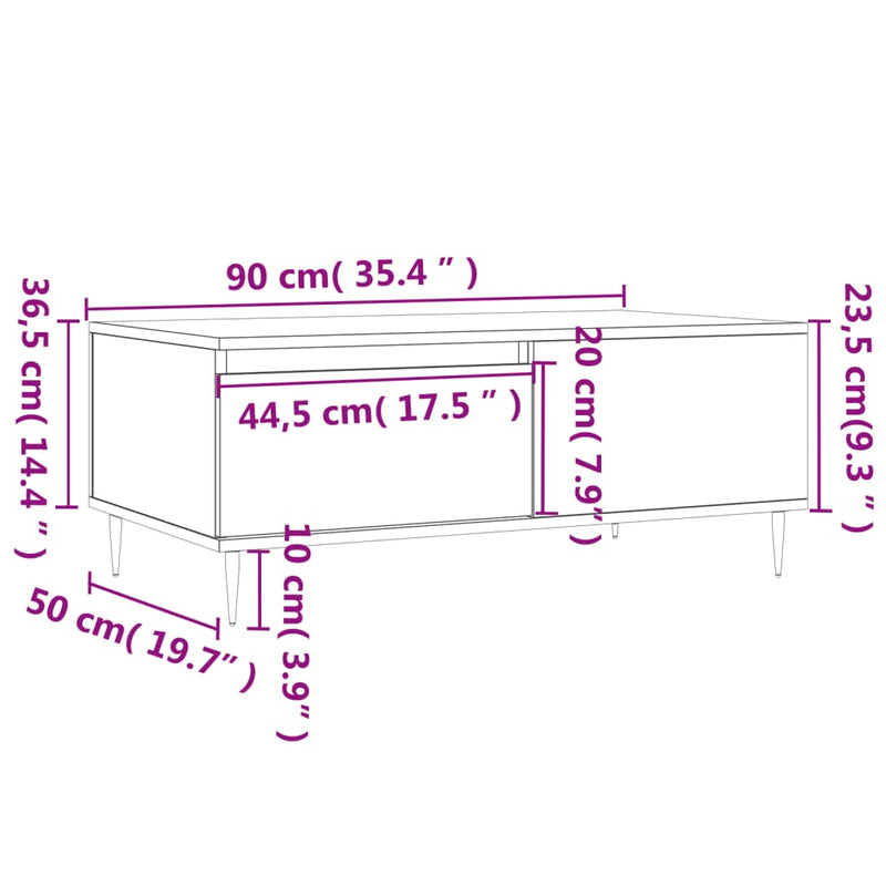 Couchtisch Grau Sonoma 90x50x36,5 cm Holzwerkstoff