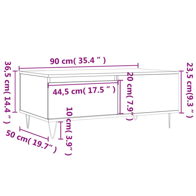 Couchtisch Braun Eichen-Optik 90x50x36,5 cm Holzwerkstoff