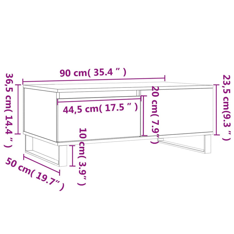 Couchtisch Weiß 90x50x36,5 cm Holzwerkstoff