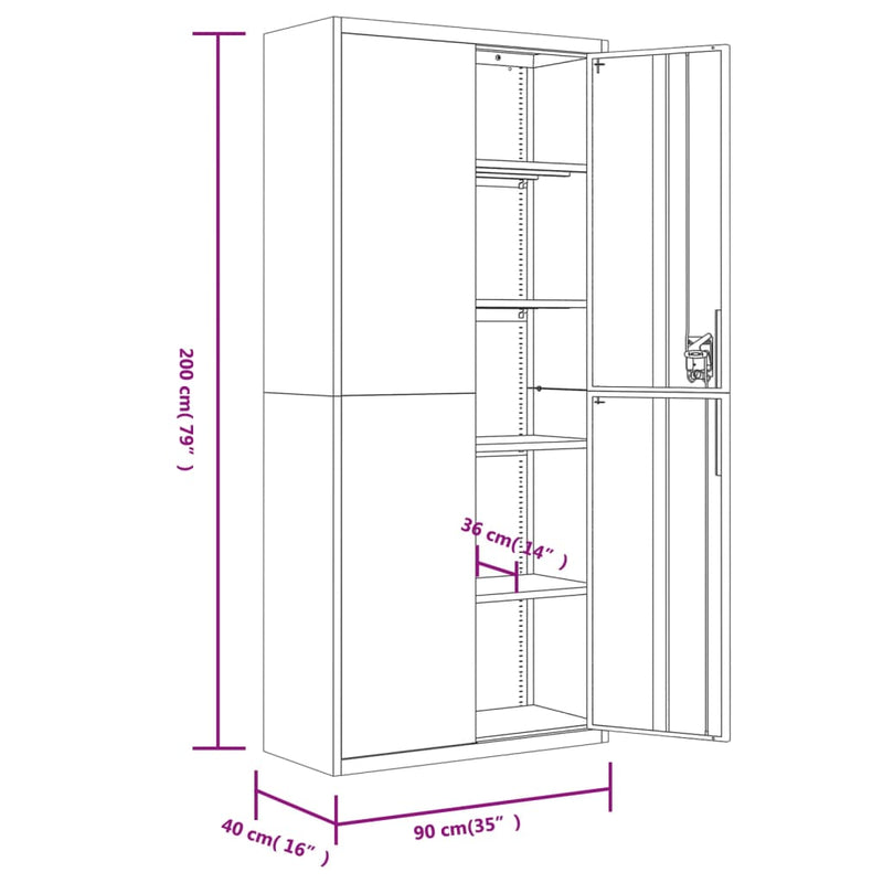 Aktenschrank Weiß 90x40x200 cm Stahl