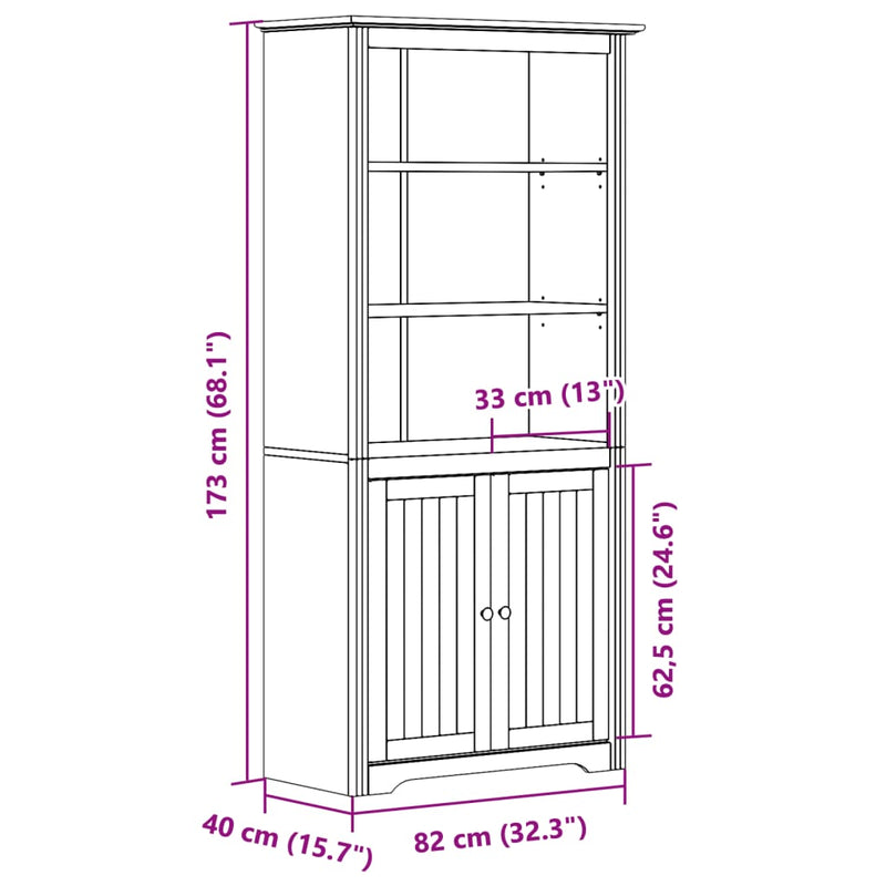 Bücherregal BODO Weiß und Braun 82x40x173 cm Massivholz Kiefer