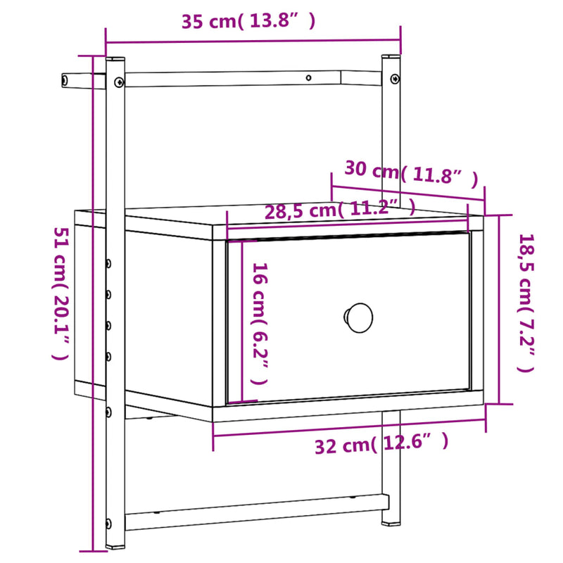 Wand-Nachttisch Schwarz 35x30x51 cm Holzwerkstoff