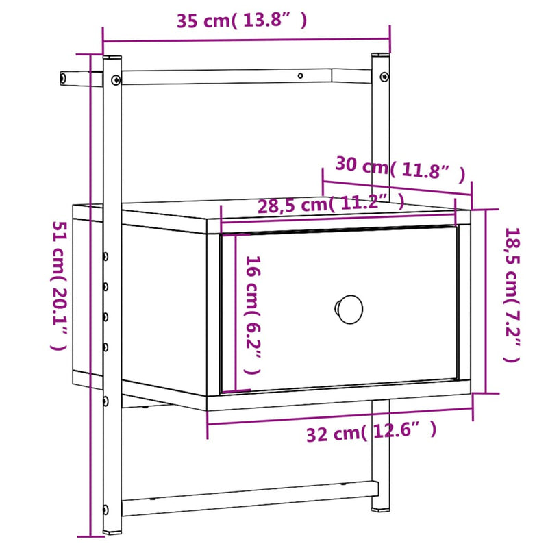 Wand-Nachttisch Braun Eiche 35x30x51 cm Holzwerkstoff