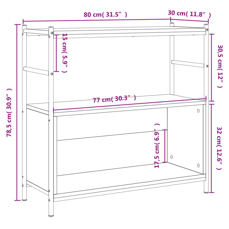 Bücherregal Räuchereiche 80x30x78,5 cm Holzwerkstoff und Eisen