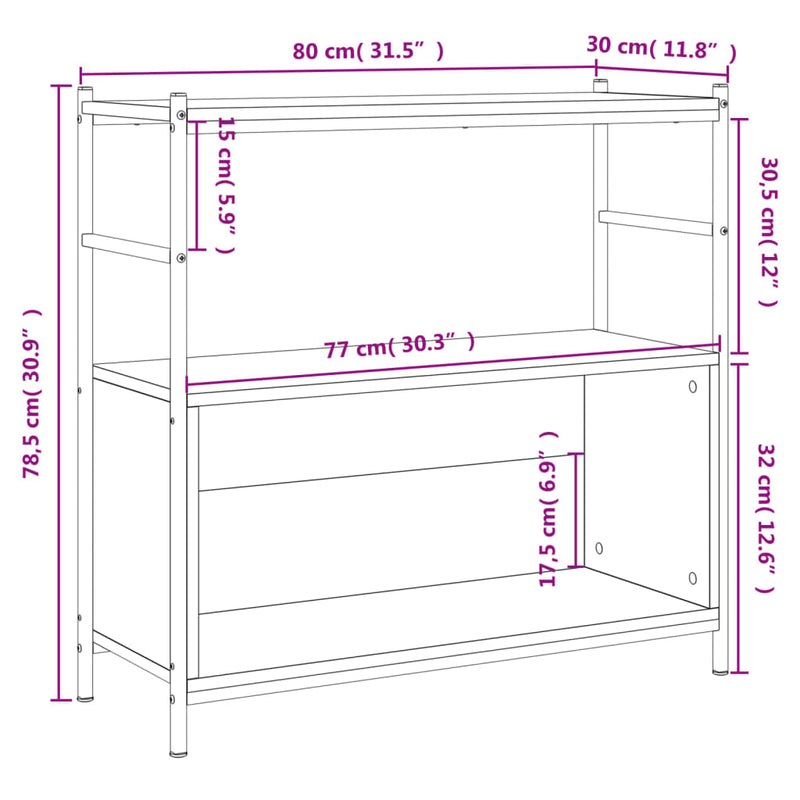 Bücherregal Grau Sonoma 80x30x78,5 cm Holzwerkstoff und Eisen