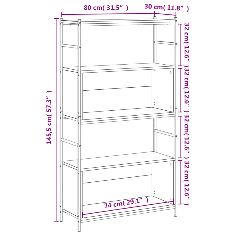 Bücherregal Schwarz 80x30x145,5 cm Holzwerkstoff und Eisen